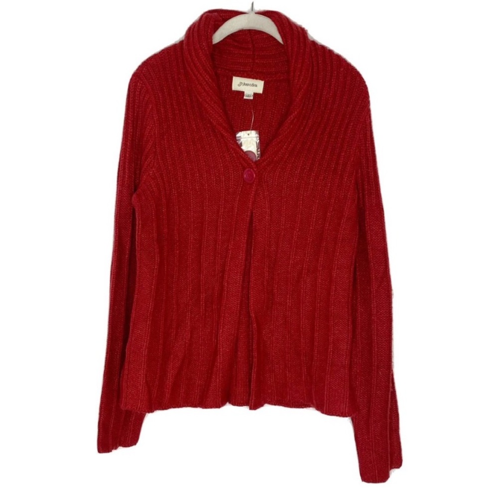 Red Long Sleeve Thick Cable Knit Cardigan Sweater